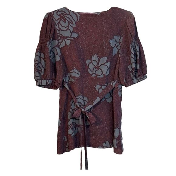 Black Halo | Silk Tunic Style Women’s Purple Floral Print Wrap Blouse Top Size M - Picture 2 of 16